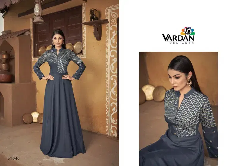 Grey Colour Sara Vol 2 By Vardan Maslin Embroidery Gown Suppliers In India